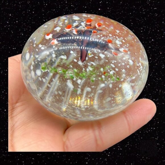Art Glass Paperweight Cherry Tree w White Dots Round Sphere Vintage Glass 2.5”W - Picture 5 of 12